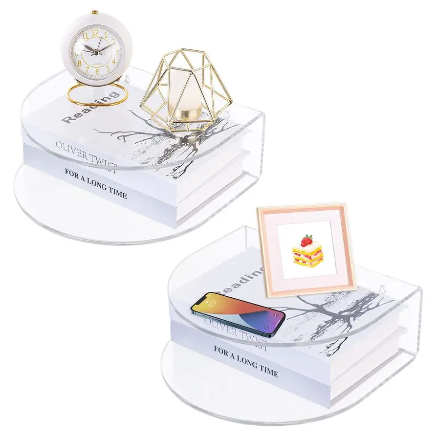 

Набор из 2 акриловых настенных тумбочек, подвесные прикроватные столики для спальни, грузоподъемность 3,6 кг, 26,7 см x 25,4 см x 10,2 см, прозрачные