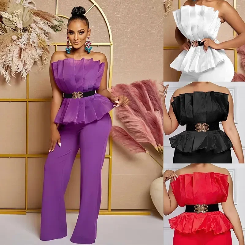 Fashion Party Fold 2-piece Women's Sexy Off Shoulder Sleeveless Middle Waist Solid Color Pants Spring/Autumn 2025 New Collection
