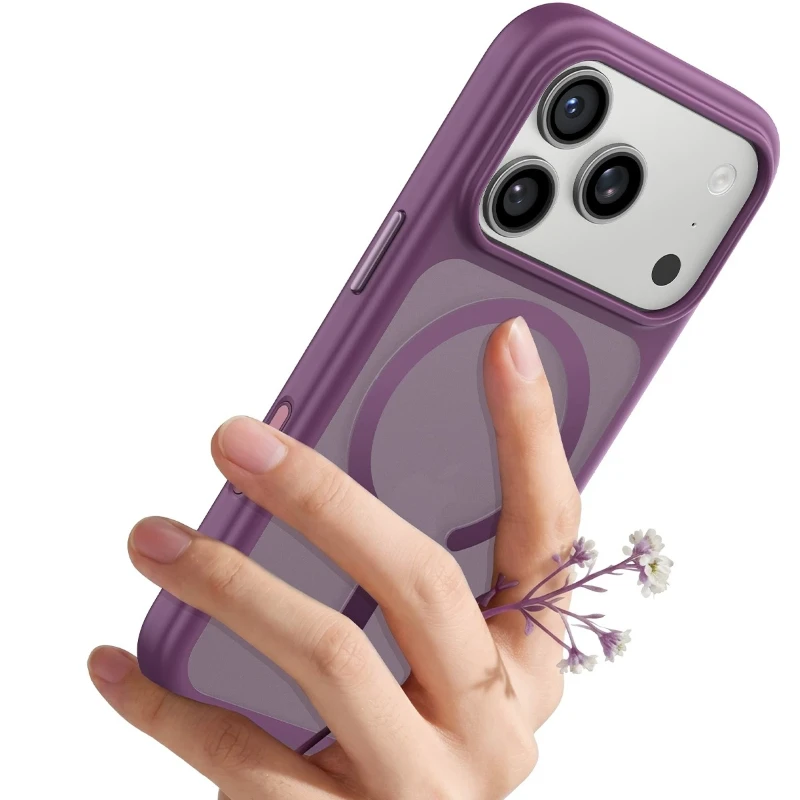 Magnetyczne etui do iPhone 18 Pro Max 17 Pro kompatybilne z MagSafe, matowe, przezroczyste, z ochroną kamery AI, metalową obudową i niezależnymi przyciskami. — zdjęcie produktu 6