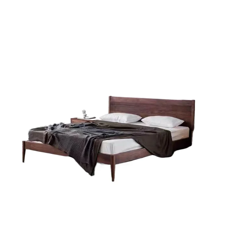 

North American all black walnut simple retro grille backrest double master bedroom wedding room cherry wood second bedroom