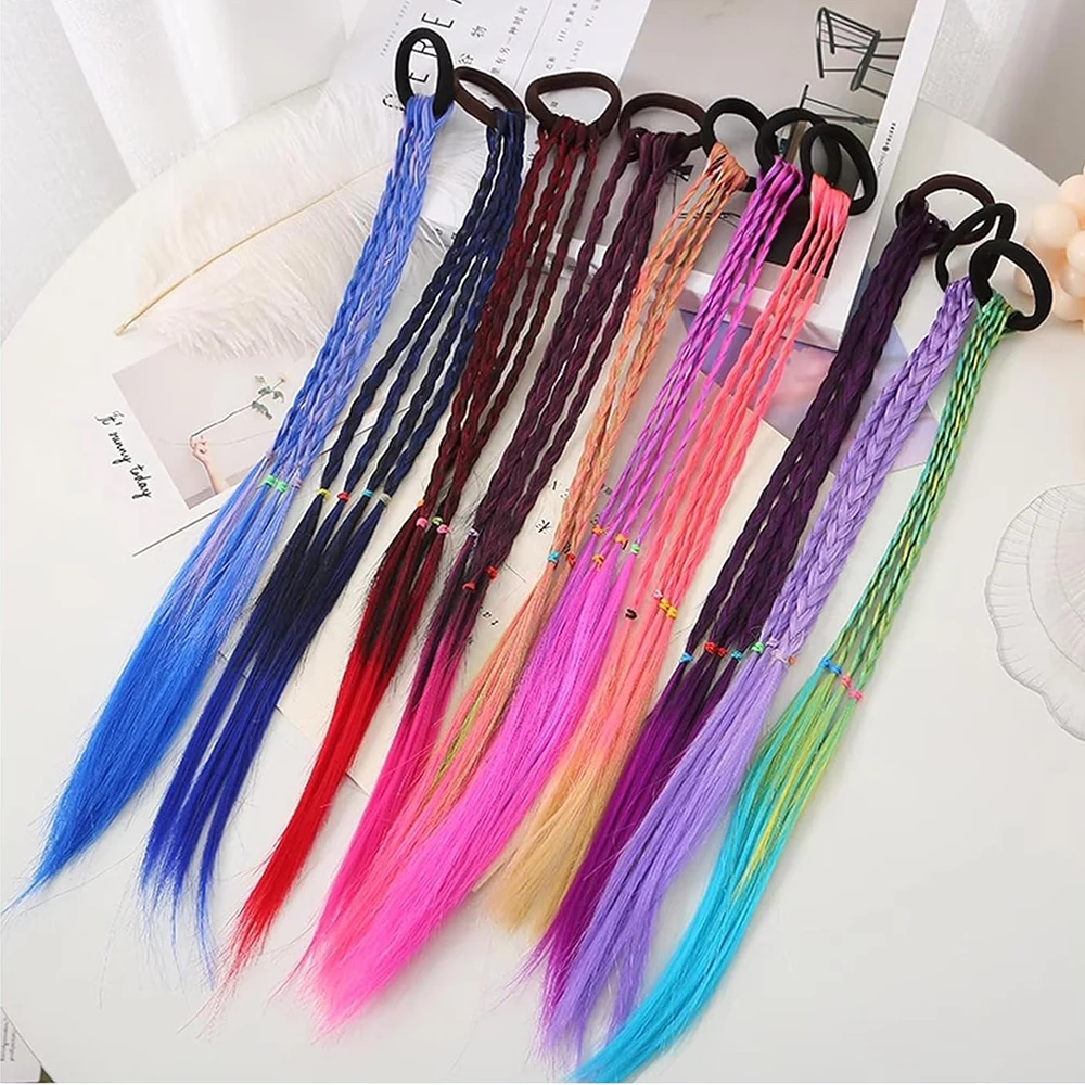 Cute Gradient Color Wig Hair Rope For Girls Elatric Hair Band Fashion Braided Periwig Hair Accessories Jewelry Ponytail Holder