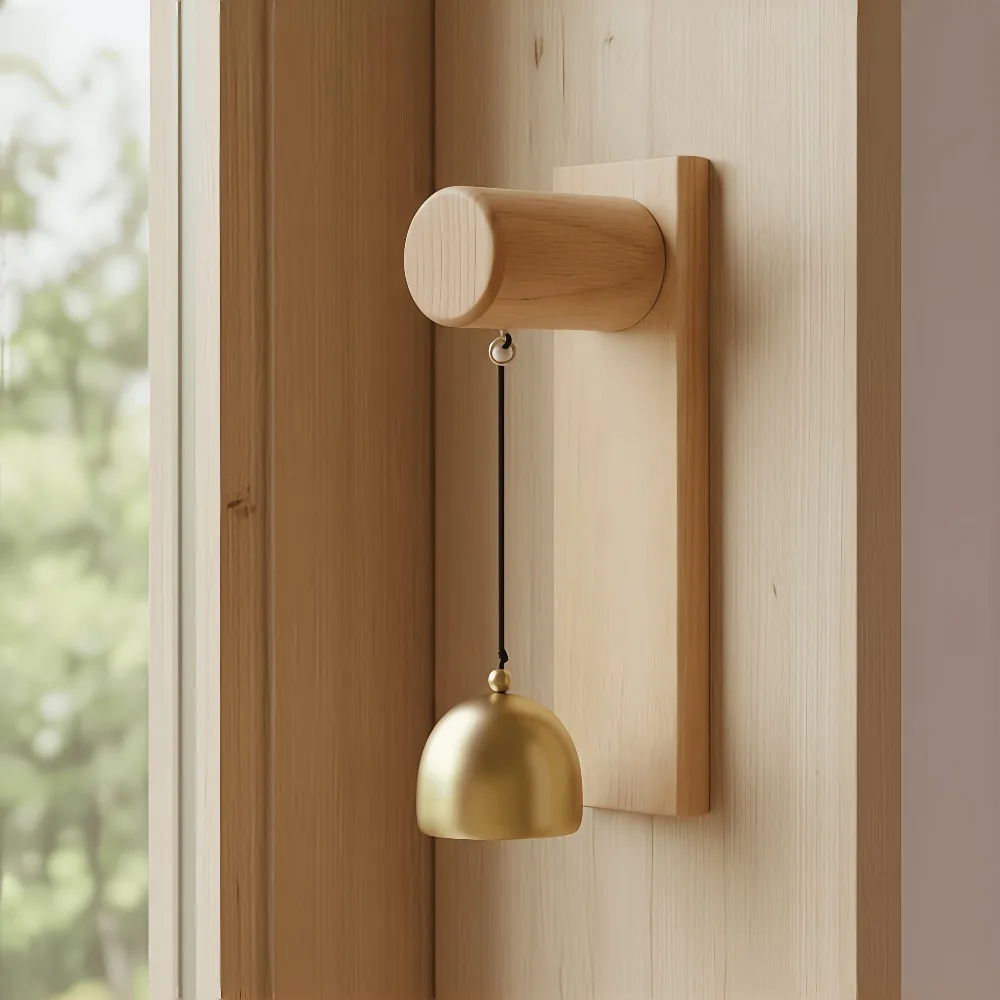 Wooden Mechanical Doorbell Handmade Rustic Solid Wood Shopkeepers Bell Required Wind Chime for Home Entryway Office Front Door