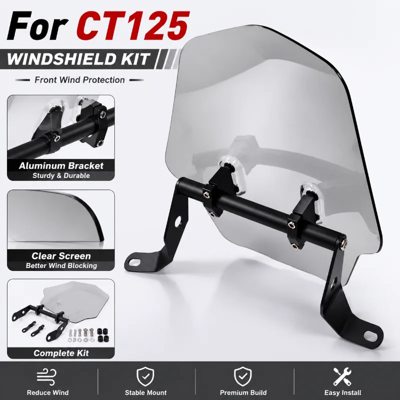 Motorcycle Front Windshield Kit Aluminum Mount Bracket Clear Screen Wind Deflector For CT125 Style Bike Modification Accessory