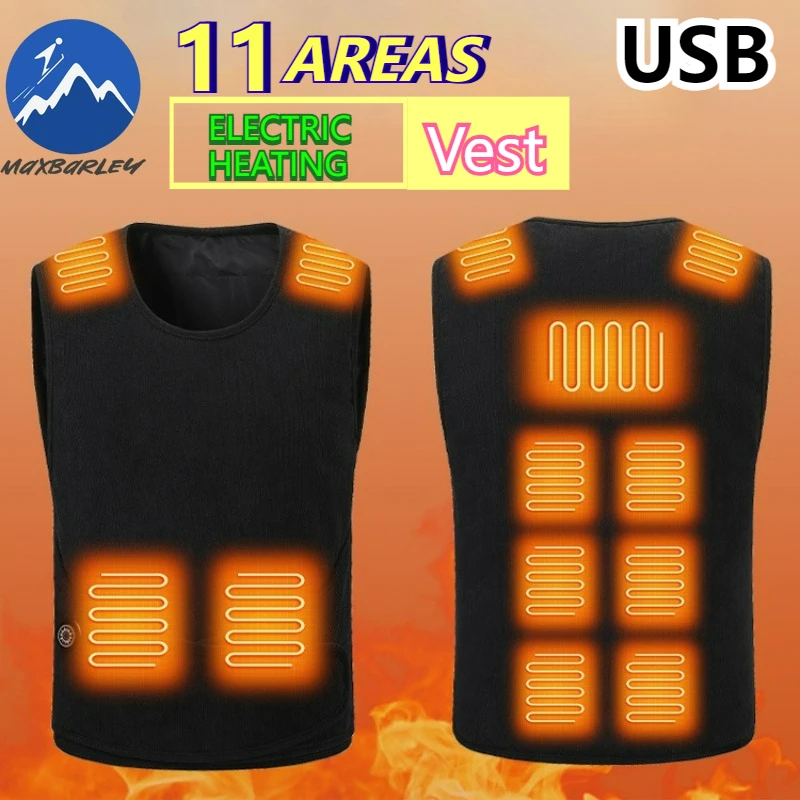 11 Areas Electric Heated Vest Men Thermal Heating Jacket Winter Ski Snow Hiking Cycling Riding Warm Sleeveless Waistcoat Parkas