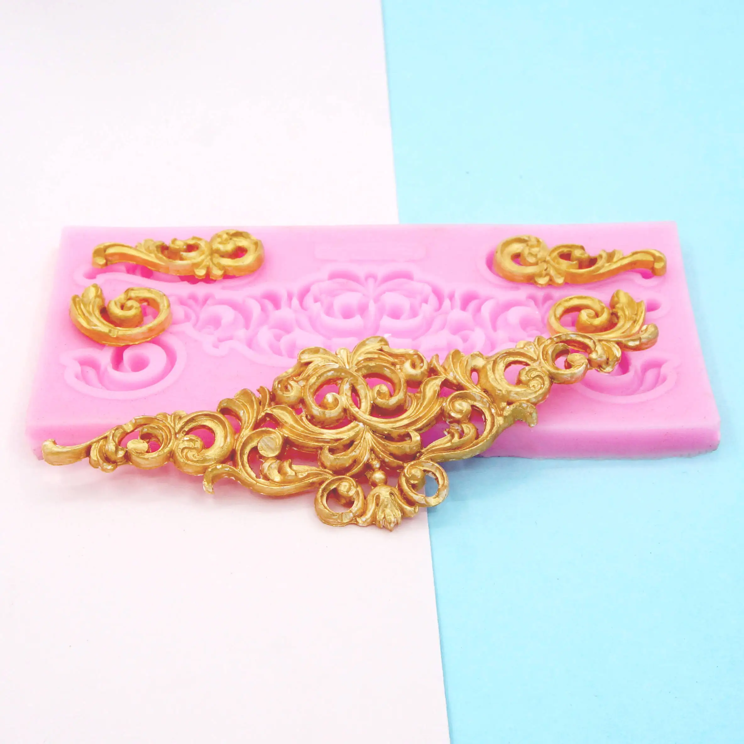 European Baroque Scroll Relief Silicone Mold Cake Border Chocolate Fondant Mould Cake Decorating Tools Candy Clay Resin Molds