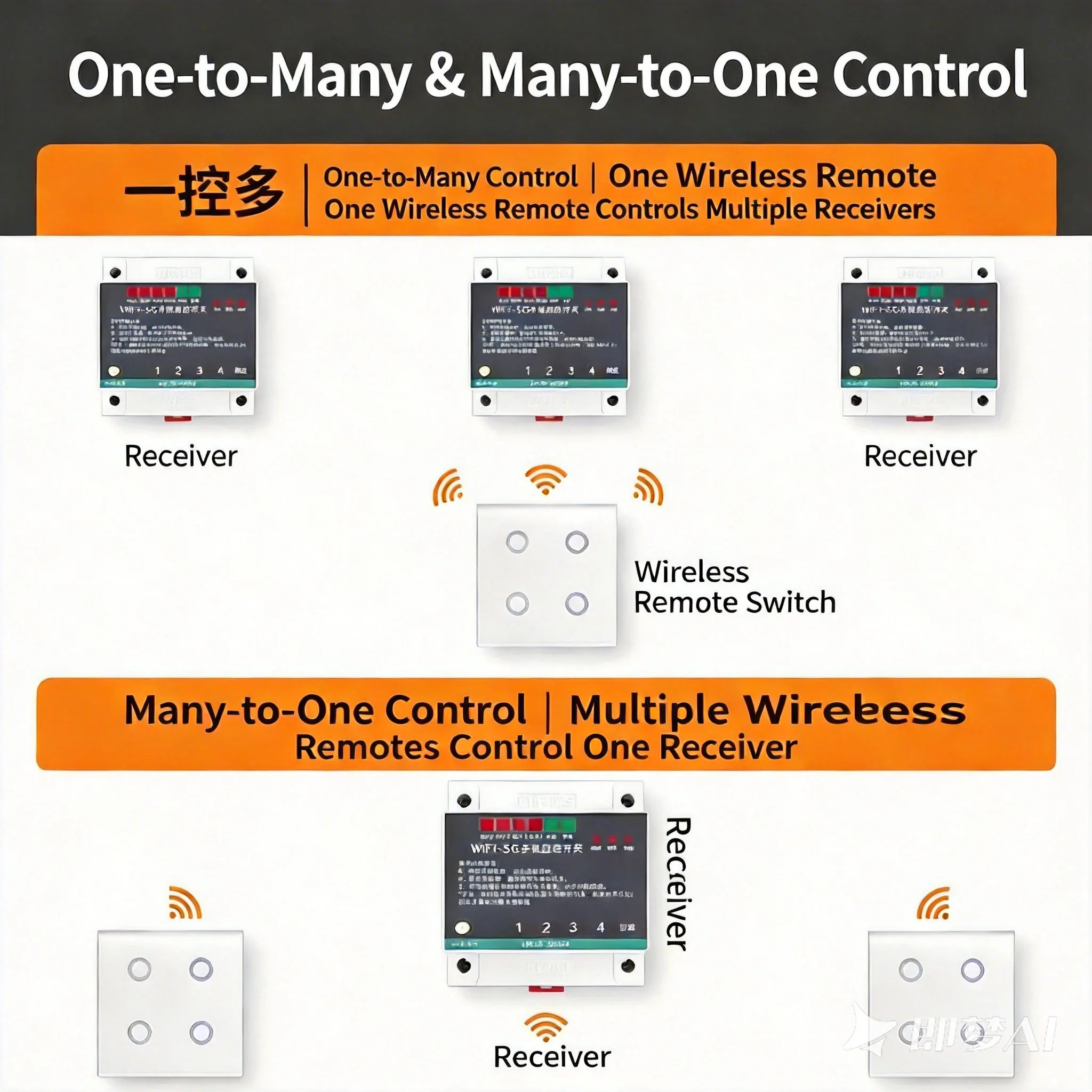WiFi Multi Channel Dual Control Wireless Remote Control Switch Home Wireless Remote Control Multi Voltage Wiring Free Random Sti