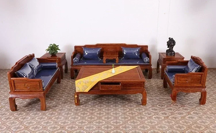 Hedgehog red sandalwood new Chinese sofa furniture, curved foot Arhat sofa Chinese solid wood living room combination