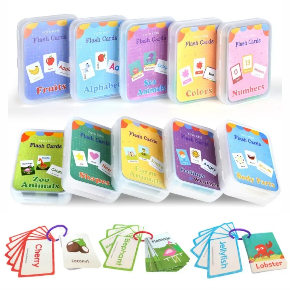 Baby Montessori Learn English Word Card Toddler Flashcards ABC Numbers Fruit Animal Body Educational Enlightenment Card for Kids