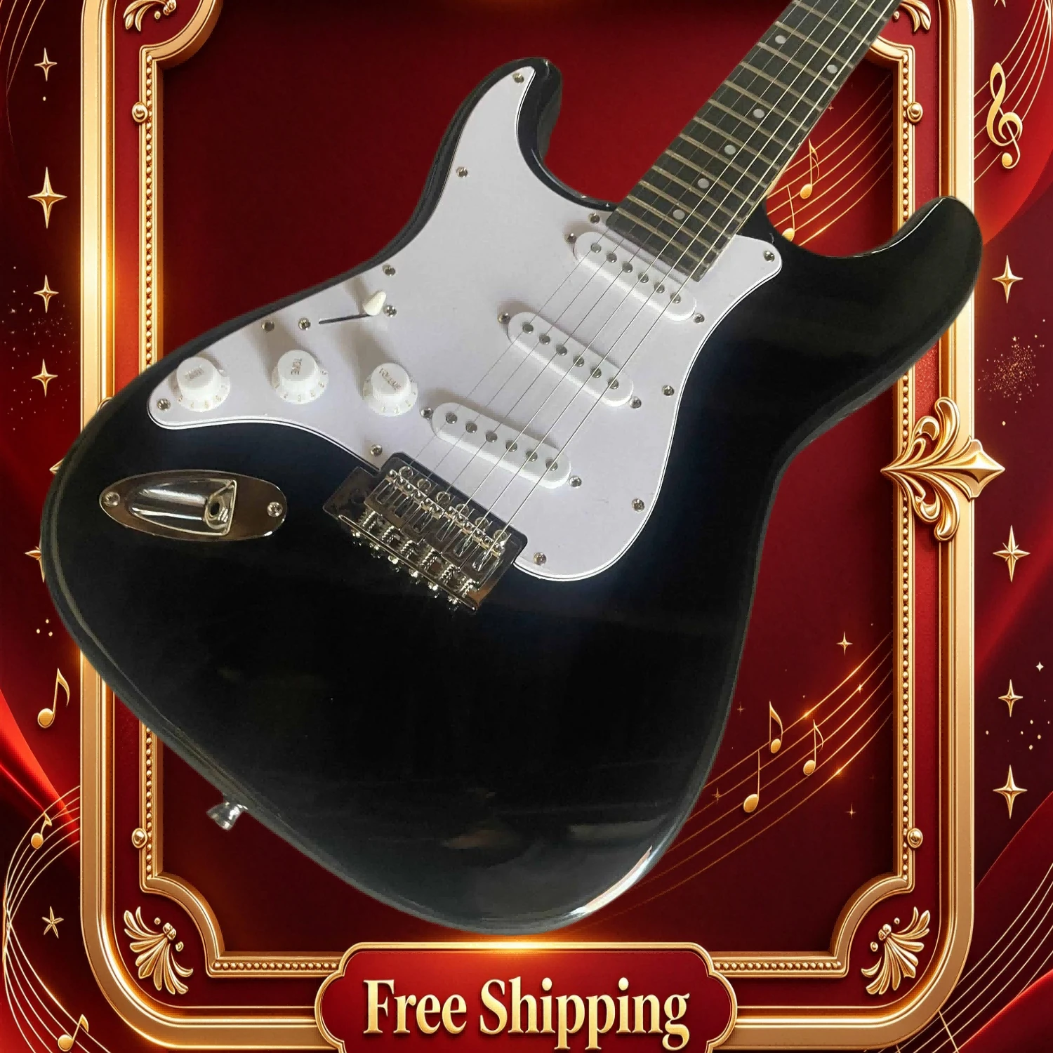 Free Shipping Left Hand ST Electric Guitar Black Body Black Fingerboard SSS Pickups Single Tremolo Gift Beginner Birthday