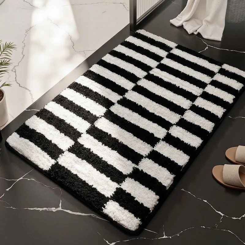 Korean Simple Bathroom Floor Mat Strong Water Absorb Quick Dry Non Slip Foot Mat Soft Flocking Bedroom Bedside Carpet
