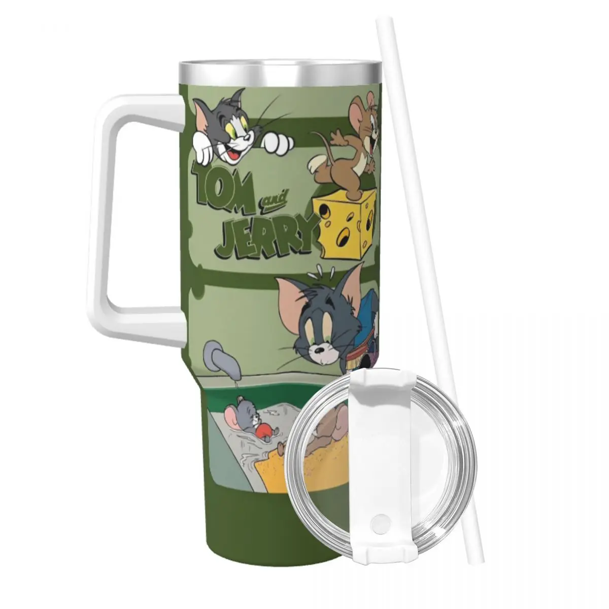 Stainless Steel Tumbler Tom And Jerry Funny Cartoon Coffee Mug Animal Cat Leakproof Cold and Hot Car Mugs Driving Water Bottle