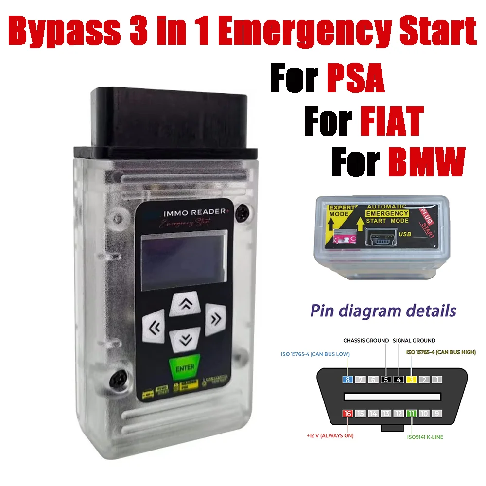 3in1 Immo Reader Emergency Start for PSA for FIAT for BMW Force Ignition Tool OBD2 Key Simulator Programming Tool Plug and Play