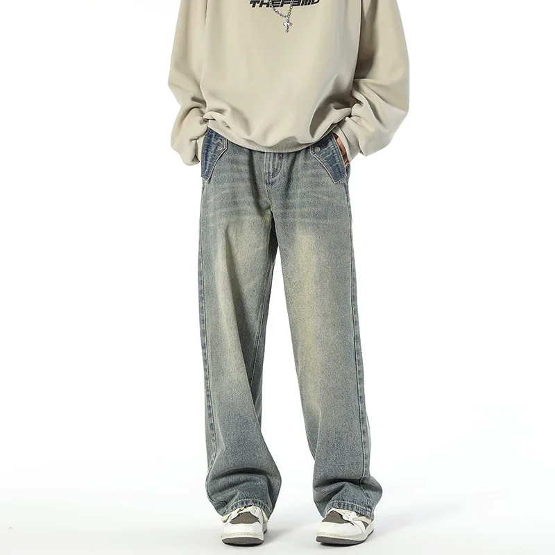 straight baggy jeans for men with loose pockets and versatile long pants wide leg jeans mens jeans  streetwear pants for men