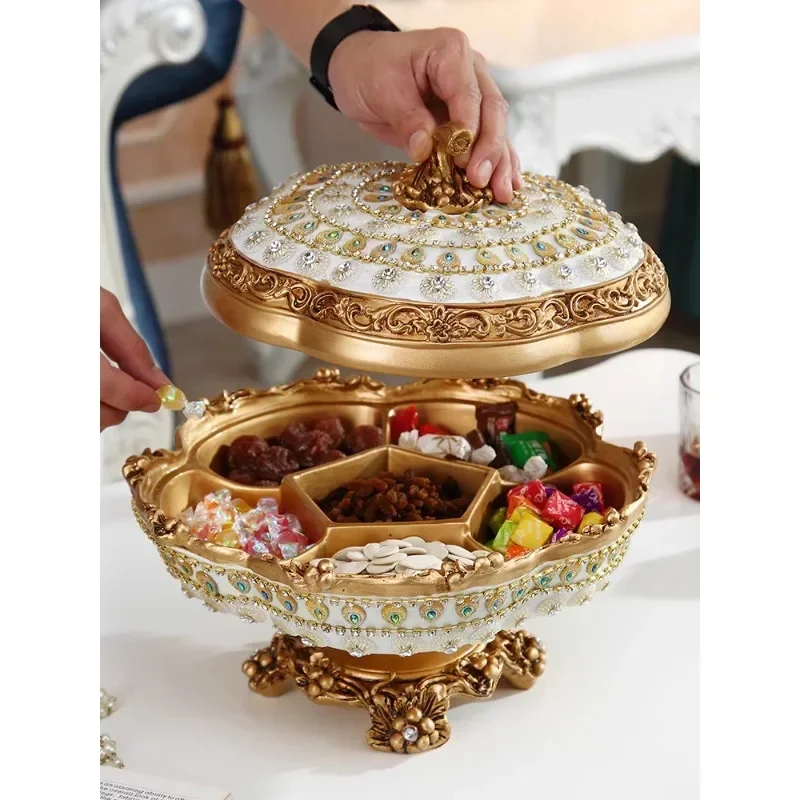 European rotating dried fruit plate, household living room coffee table, luxury ornament, high-end covered melon seed plate, can