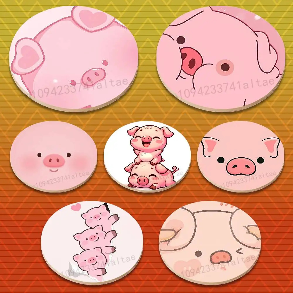

Cartoon Pink Pig Cute Art Multifunctional Coasters Round Wooden Heat Resistant Non-Slip Home Decor Gift