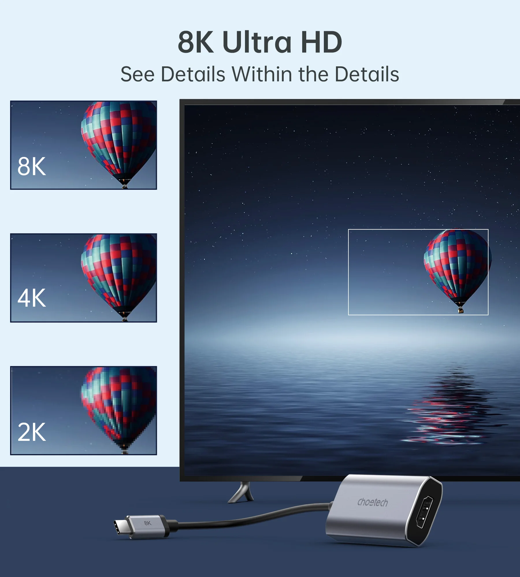 USB C to HDMI Adapter 8K, Thunderbolt 3 to HDMI Adapter, 8K60Hz, 4K120Hz, for MacBook Pro, MacBook Air, iPad Pro, Pixelbook