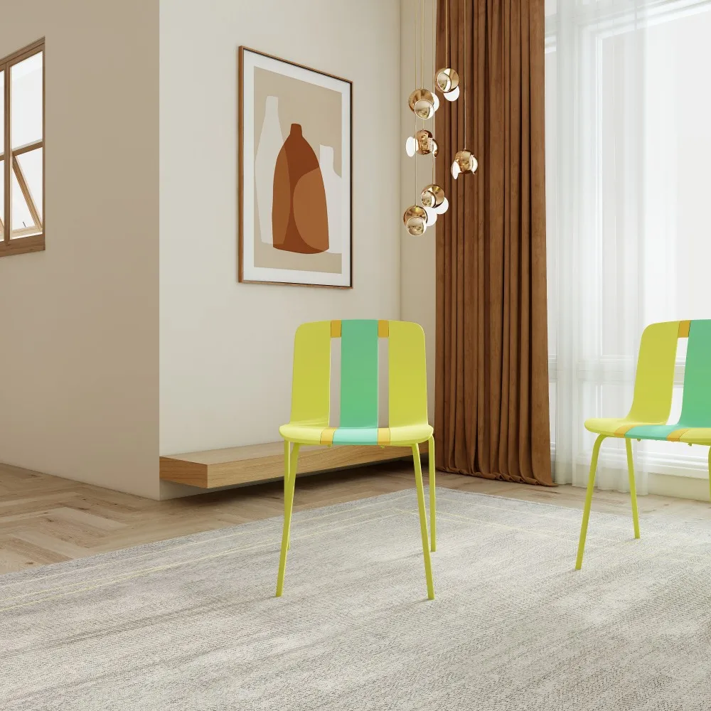 

4-Pack Striped Color Block Chairs PP Plastic Seat & Metal Legs for Café