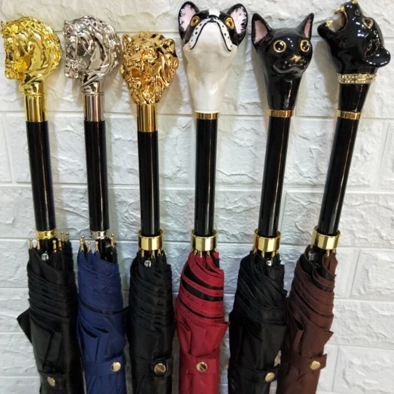 

Animal Head Design Long Handle Sunshade Umbrella British Wind Straight Pole Umbrella Sunblock Umbrella Creative Busines