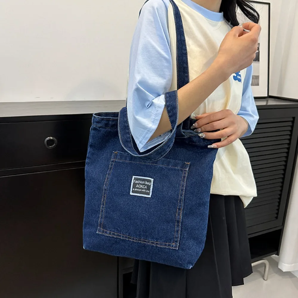 Trendy Denim Canvas Shoulder Bag Handbag Large Capacity Commuting Bag Shopping Totes Bag Summer Beach Bag Underarm Bag