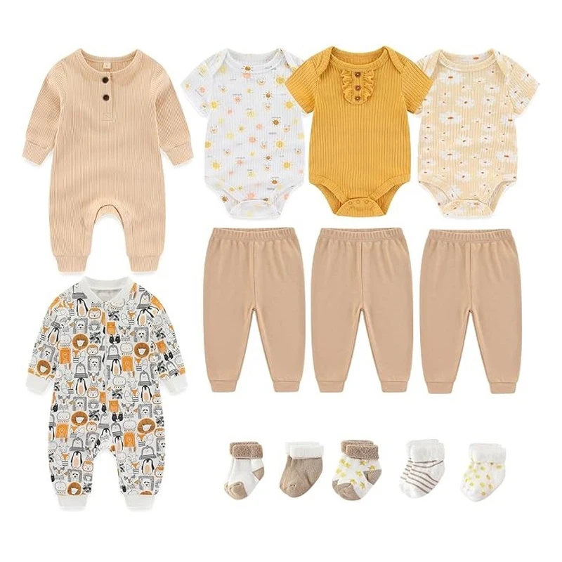 13 Pieces Unisex Newborn Baby Girl Clothes Sets 0-12M Cotton Baby Boy Clothes Jumpsuits+Pants+Socks Sets Autumn Cartoon