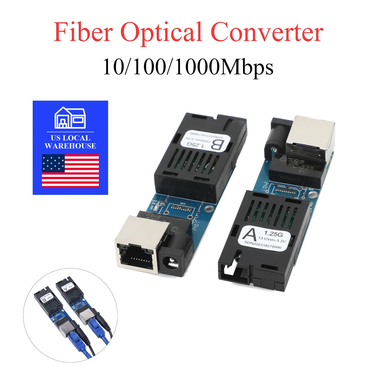 US 1Pair Mini Gigabit Fiber Optical Media Converter 10/100/1000Mbps Single Mode 3Km UPC/APC SC-Port