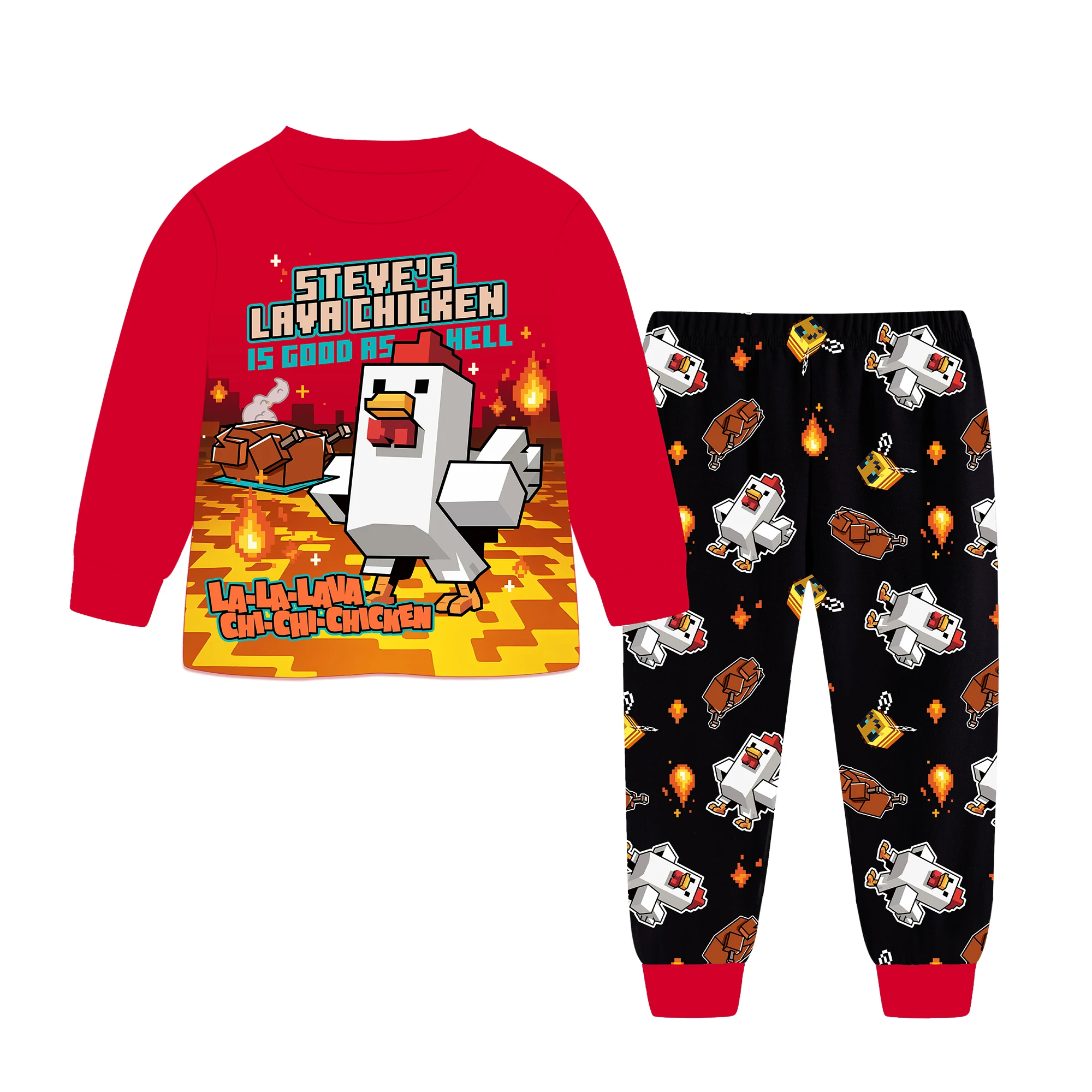 Steve's Lava Chicken Jockey Jungen-Pyjama-Set, Langarm-Schlafanzug, Cartoon-Baumwollkleidung, Nachtwäsche für Kinder im Alter von 6-13 Jahren – Detail 6