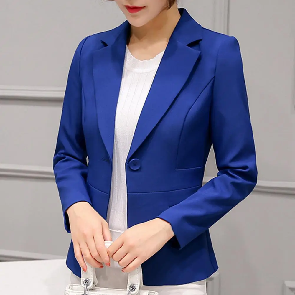 

Простые женские костюмы, куртка, офисный женский пиджак, осенний однотонный костюм на одной пуговице с отложным воротником и карманами, пальто, темпераментные пальто