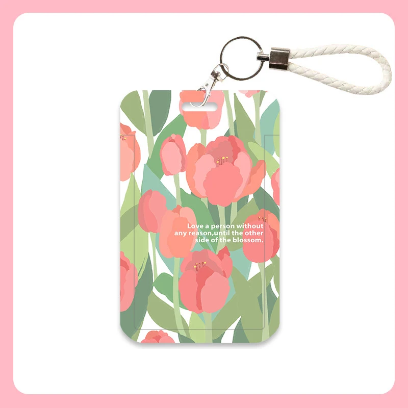 ที่ใส่บัตรรูปภาพดอกไม้ลายดอกไม้ที่ใส่บัตรประชาชนสีน้ำมันสไตล์ยุโรปที่ใส่บัตรสำนักงานน่ารักลายดอกไม้