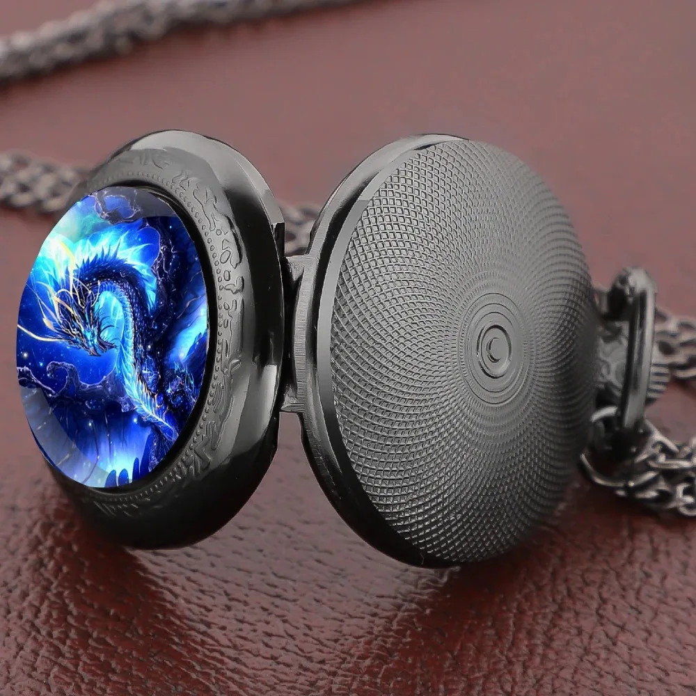 Cool Dragon Glass Dome Orologio da tasca Vintage Fashion Boys Girls Collana con ciondolo Orologio per bambini Regali squisiti Reloj De Bolsillo