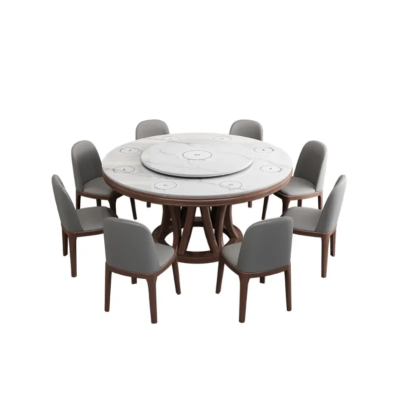 

High-end slate dining table and chair combination, modern simple home restaurant solid wood round table