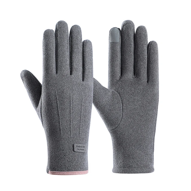 AliExpress NONE NEW Women Winter Thick Plush Gloves Fashion Warm Suede Outdoor Guantes Lady Touchscreen Driving Gloves Sports Cycling Mittens