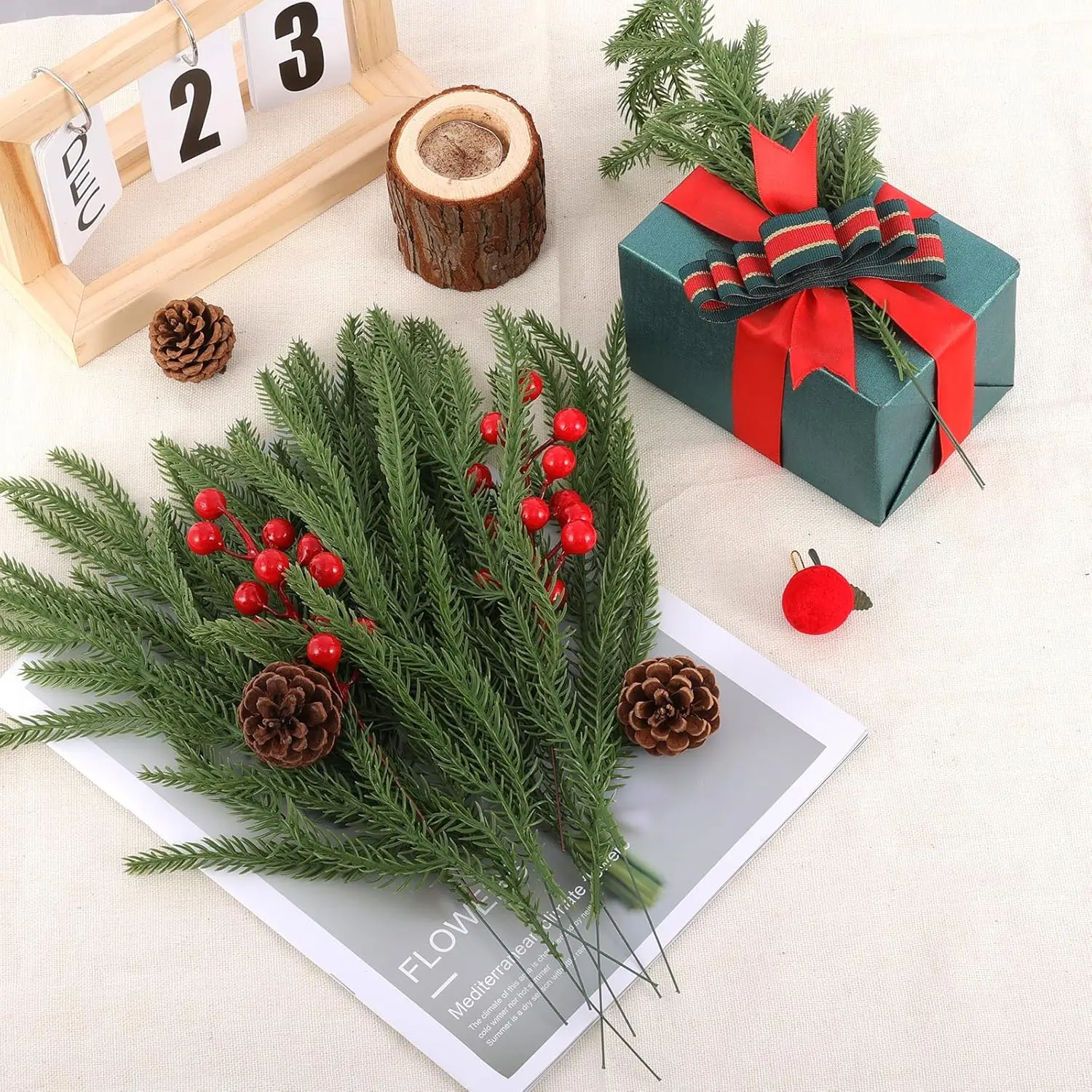 5/10 Stück künstliche Pflanzen, Kunststoff-Tannennadeln, Weihnachtsbaum, Heim- und Raumdekoration, Festival, Outdoor-Garten-Zubehör, DIY-Geschenkbox – Detail 7