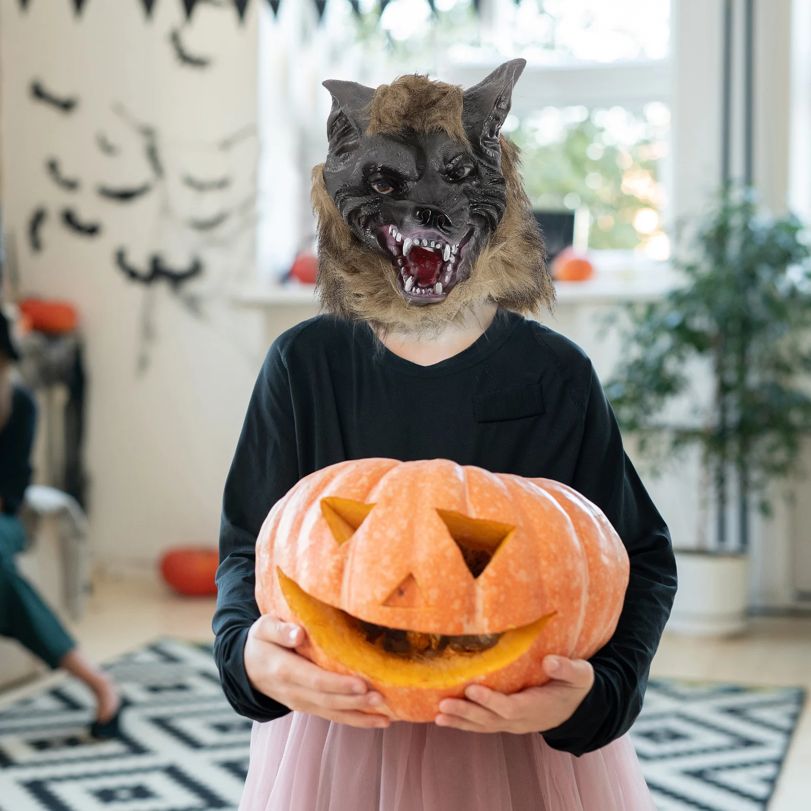 1 conjunto de máscara de cabeça de lobo e luvas conjunto de máscara realista de halloween para adultos assustador cosplay festa vestir-se acessório de fantasia