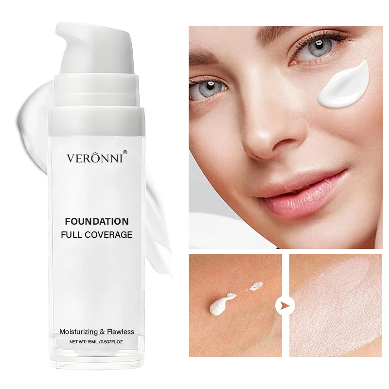 VERONNI Base líquida blanca mate de cobertura total, maquillaje resistente de cobertura extrema, fórmula cremosa impermeable y duradera