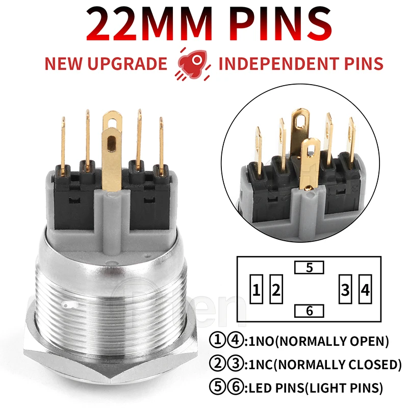 2no2nc 16/19/22mm à prova dwaterproof água interruptor de botão de metal led luz momentânea interruptor de potência do motor do carro 3/6/12/24/220v