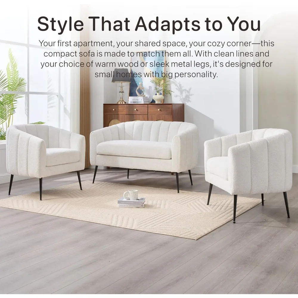 أريكة شيربا بوكل الحديثة ذات المقعدين مع أرجل معدنية، أريكة منجدة مريحة لهجة غرفة المعيشة الصغيرة #6
