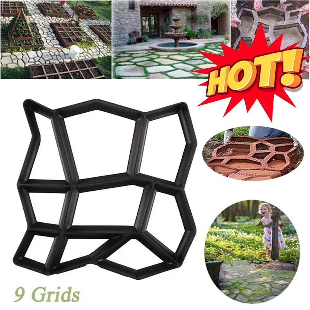 DIY Path Maker Paver Molds 9 Grid Stone Brick Concrete Mold Concrete Cement Walk Garden Path Paving Paver Reusable Patio Molds