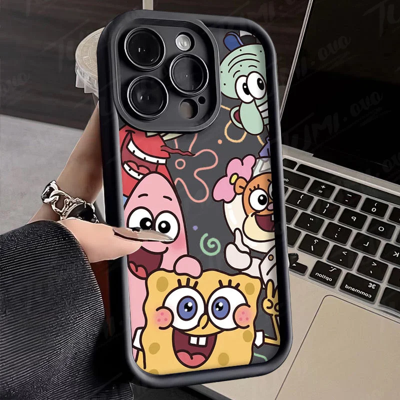 SpongeBobs Silicone Phone Case for Samsung Galaxy A55 A35 A25 A15 A05 A05S A24 A13 A23 A12 A22 A32 A52 A52S A72 A11 Matte Cover