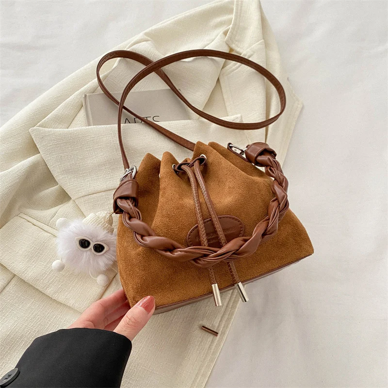 Retro Fashionable Drawstring Bucket Bags For Women Korean Simple Casual Shoulder Crossbody Bag New Versatile Female Handbags