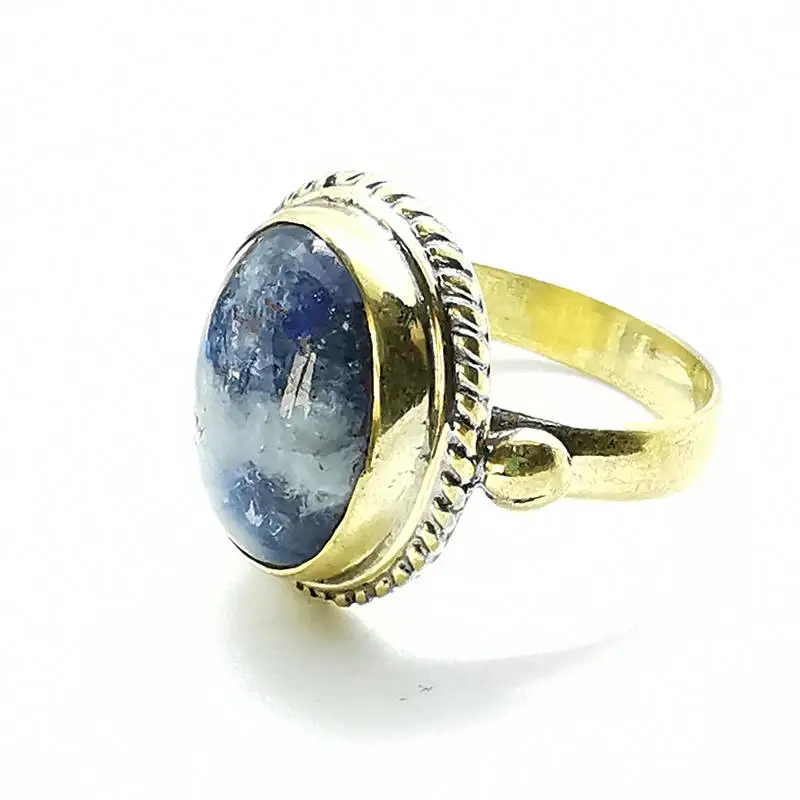 Natural Stone Rings Brass Inlaid Moonstone Lovely Vintage Rings for Lady From Nepal R210