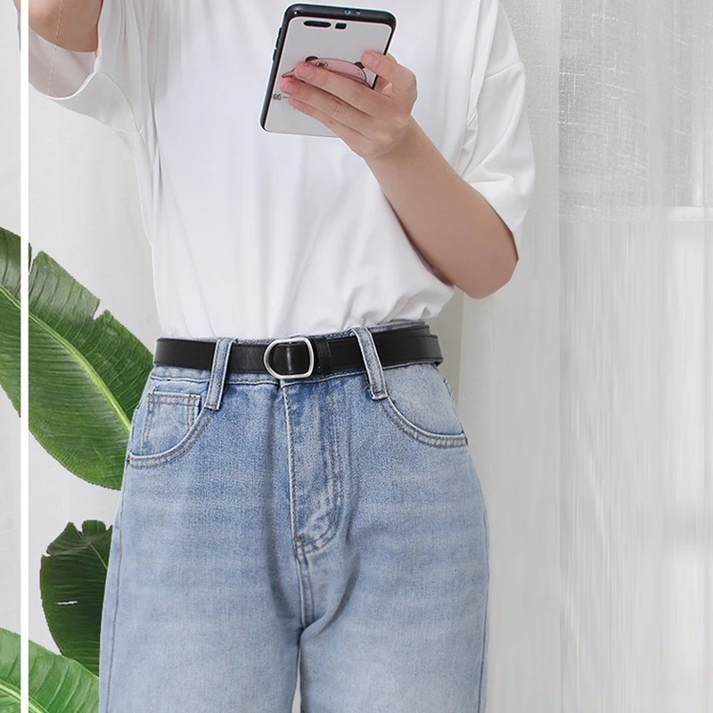 Korean Version Black Perforated Buckle Belt Women's Soft No-Punch Versatile Waistband