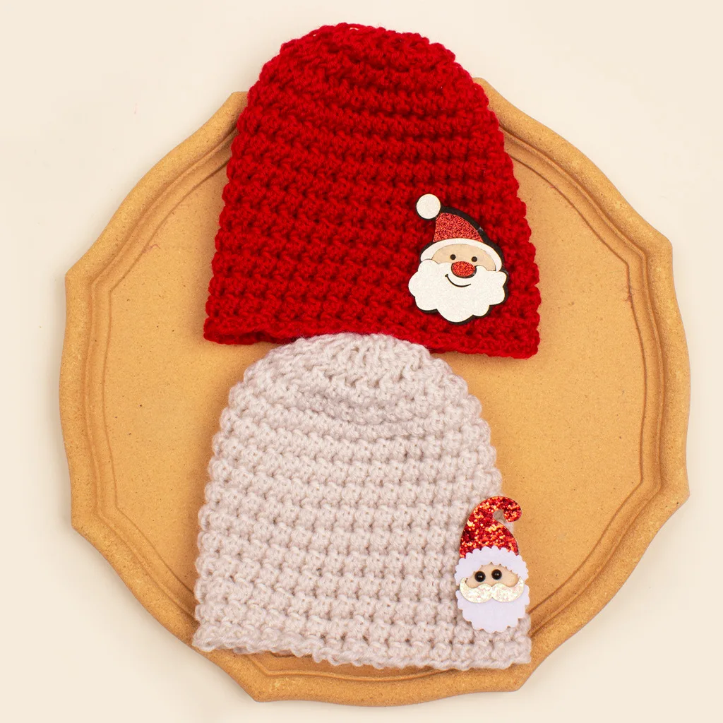 2pcs European and American baby Christmas Sweater Hat Set Children's Soft Elastic Knitted Hat Combination Baby Cap 0-2Years