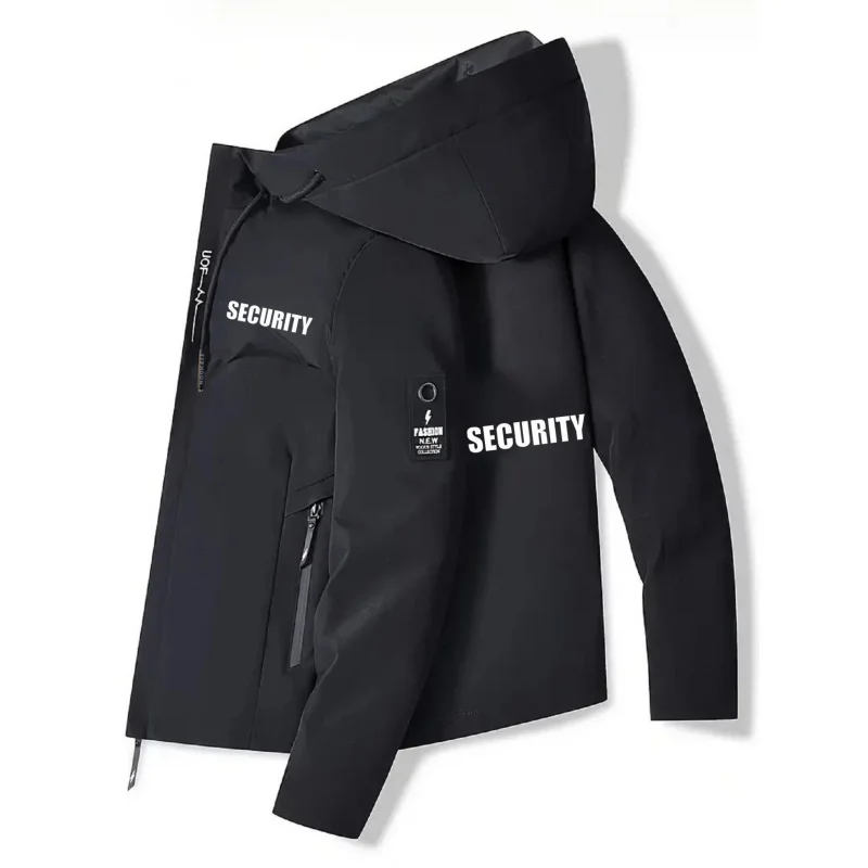 

Мужская легкая ветрозащитная куртка с принтом SECURITY, подходит для походов, бега, путешествий - повседневный спортивный плащ