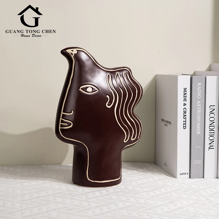 Modern Creative Resin Figure Sculpture Ornaments Home Abstract Bird Shape Human Face Ornament