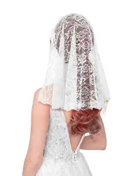 蕾絲面紗,適用於教堂、曼蒂拉天主教彌撒、頭巾,白色黑色新娘面紗 10 最佳銷售 天主教面紗 - №8