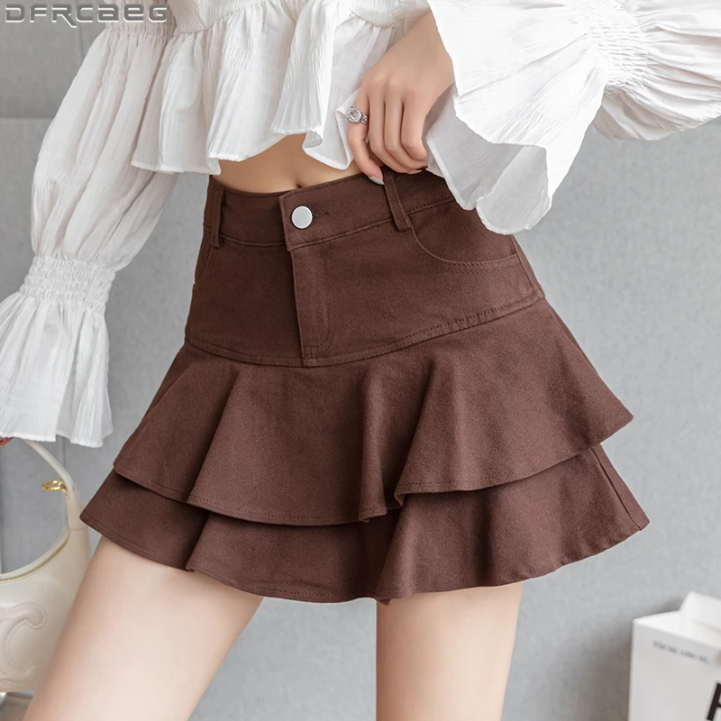 Fashion Streetwear Denim Micro Mini Skirts Women High Waist Elastic Ball Gown Jean Skirt With Shorts Y2K Cargo Jupe Short Femme