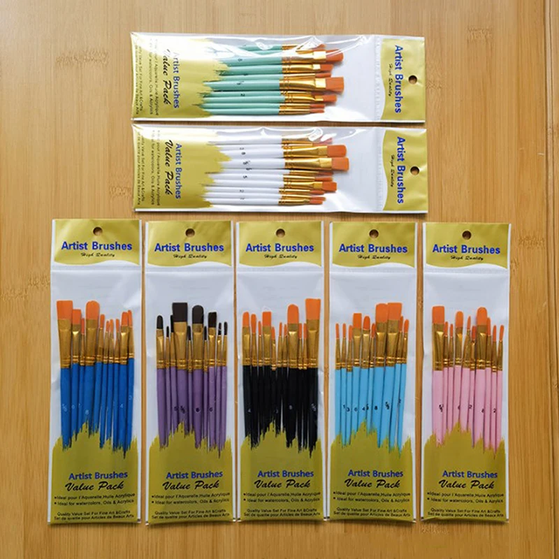 Nylon Pintura Escova Set, haste curta, Óleo Acrílico Escova, Caneta Aquarela, Arte Profissional Suprimentos, Alta Qualidade, 10 Pcs