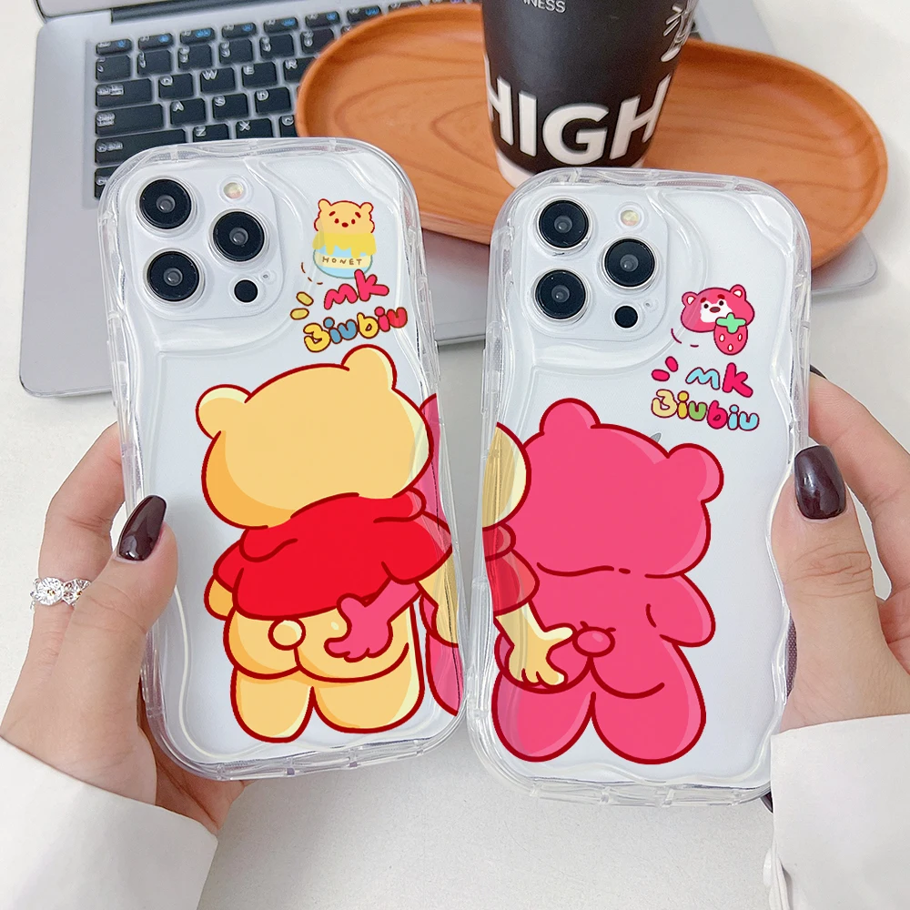 Funny Poohs Lotso Bear Phone Case for Samsung Galaxy S25 S24 S23 S22 S21 Ultra Plus 5G S20 FE 3D Creamy Wave Soft Clear Cover