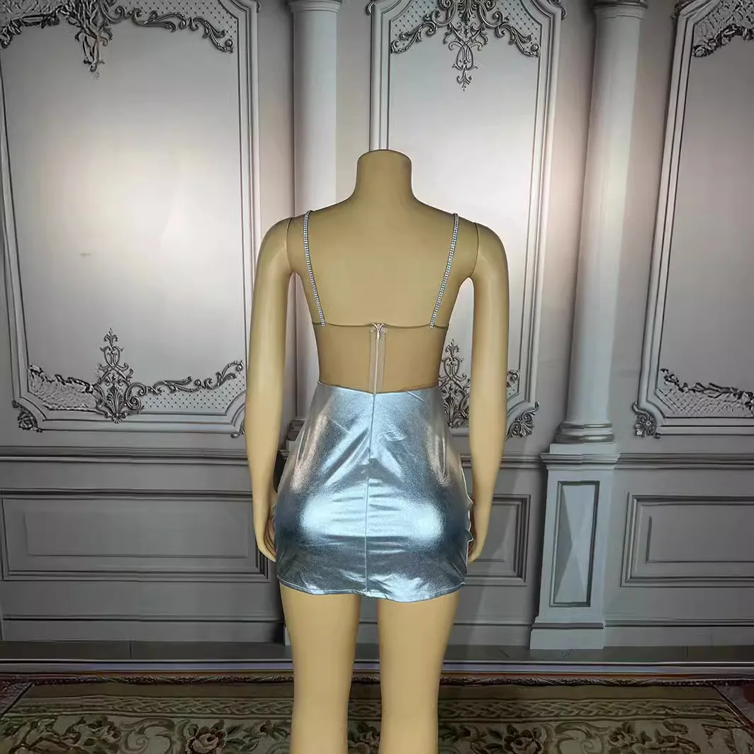 Diamant Intarsien Ausgehöhlt Mesh Sexy Hüfte Wrap Rock Bar Und Nachtclub Sängerin Bungee Dance Bühne Leistung Kleidung