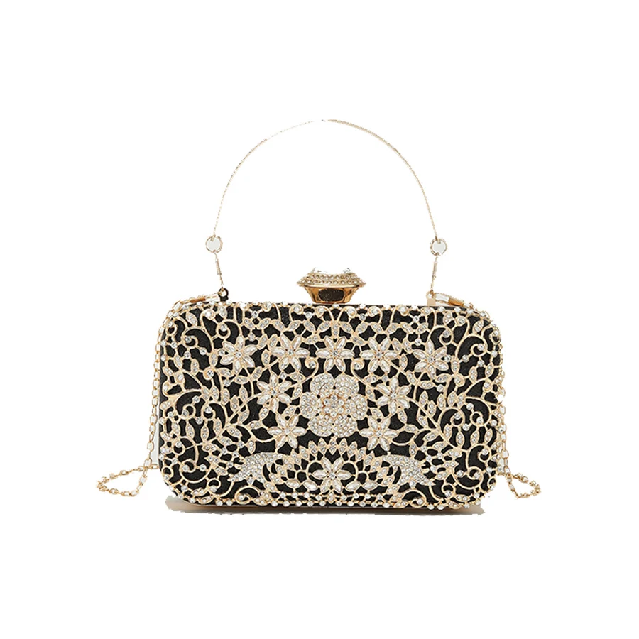 

Hollow Out Style Flower Diamonds Clutch Purse Luxury Metal Handle Rhinestones Evening Bags Party Wedding Banquet Handbags Bolsas